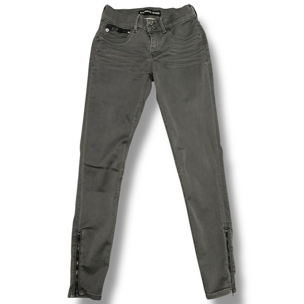 Express‎ Jeans Gray Ankle Legging Jeans Women's 0R Mid Rise Zipper Hem Stretch